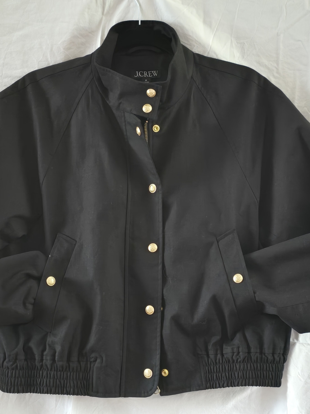 J.Crew Women's Black Bomber Jacket with Gold Buttons NWT